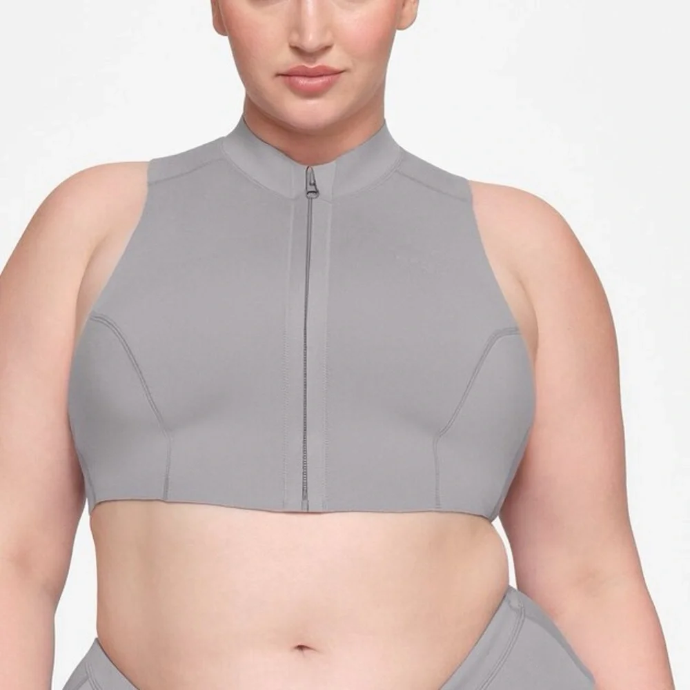 🩶SKIMS SWIM SPORT NEOPRENE MOCK NECK ZIPPER BIKINI TOP IN CHROME XXS